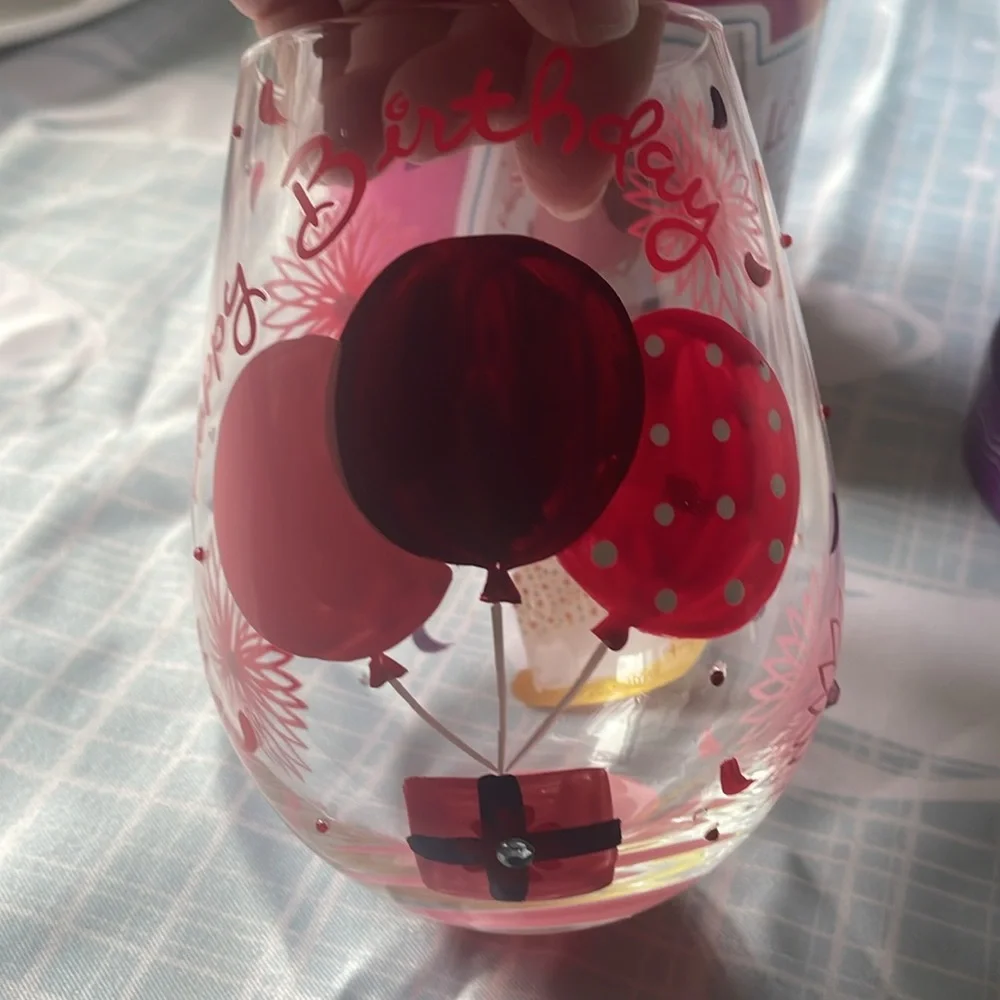 Pink and Red Happy Birthday Balloon Glass